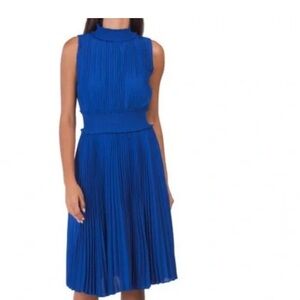 Nanette Lepore Blue Halter Pleated Midi Dress